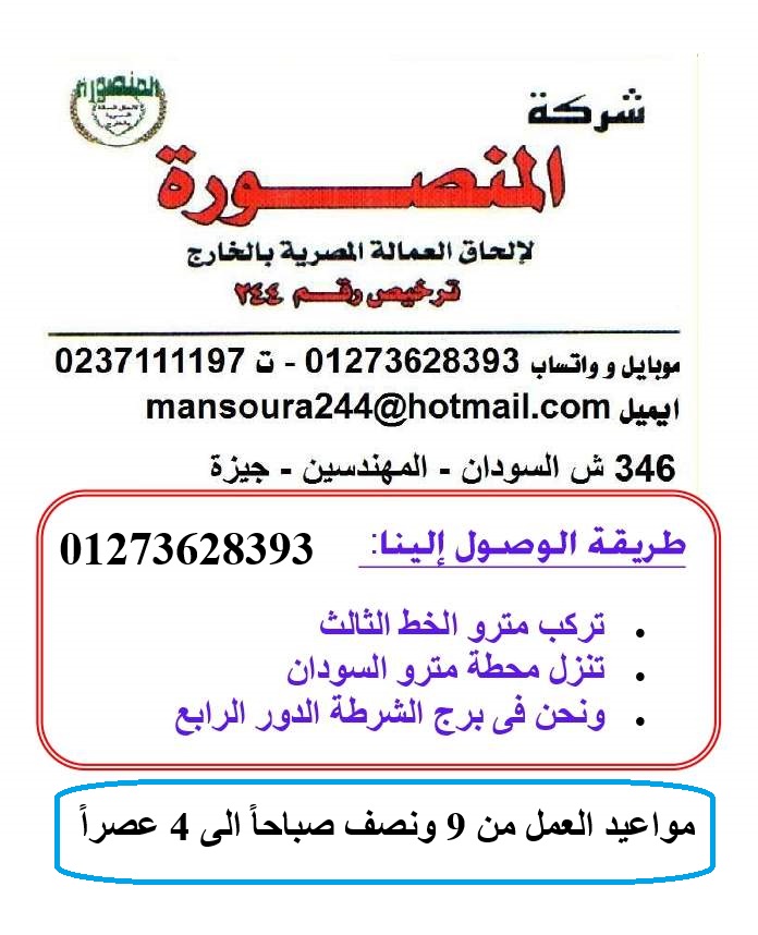 شركة المنصورة لالحاق العمالة المصرية بالخارج - صورة 2
